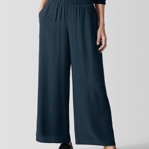 NWT Eileen Fisher DEEP ADRIAT Silk Georgette Crepe Wide Ankle Pant